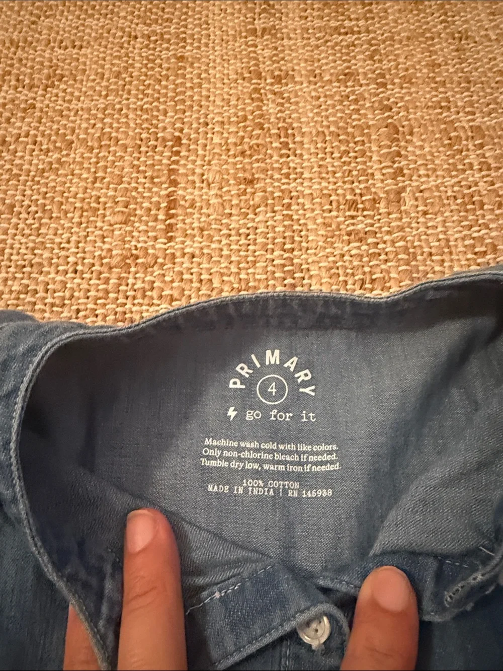 Primary Kids Chambray Popover Dress Long Sleeve 4T - Picture 4 of 6